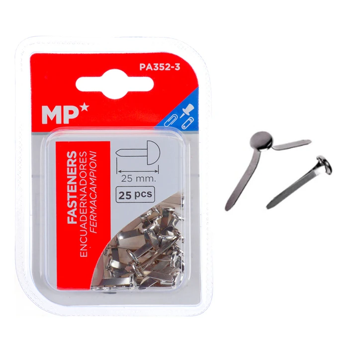 Διχαλωτοί Συνδετήρες Mp Pa352-3 Μεταλλικοί 25mm Ασημί 25τμχ