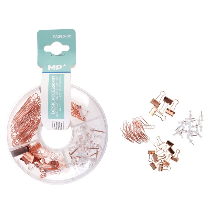 Σετ Γραφείου Mp Pa360-02 Με Συνδετήρες Κλιπ & Πινέζες Ροζ Χρυσό