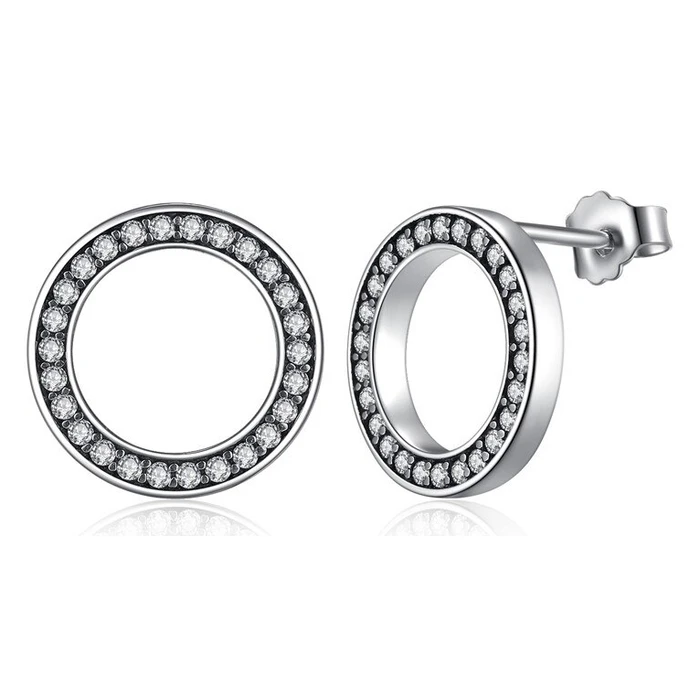 Σκουλαρίκι Bamoerα Καρφωτά Pas437 σε Σχέδιο Κύκλου, Ασήμι 925, Ασημί