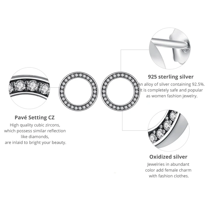 Σκουλαρίκι Bamoerα Καρφωτά Pas437 σε Σχέδιο Κύκλου, Ασήμι 925, Ασημί