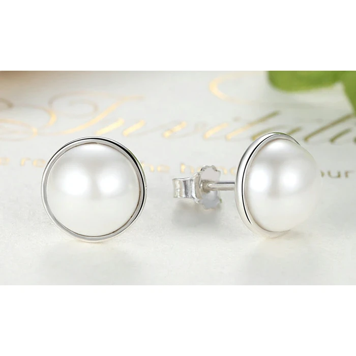 Σκουλαρίκι Bamoerα Καρφωτά Pas489 με Λευκή Πέρλα, Ασήμι 925, Ασημί