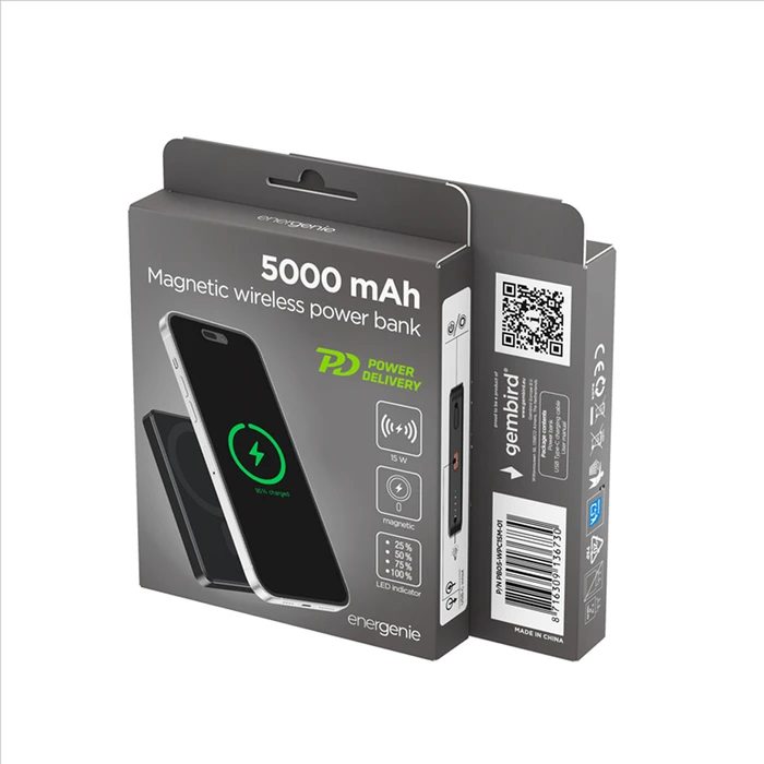 Energenie Μαγνητική MagSafe Power Bank 5000mAh 15W με USB-C Power Delivery Μαύρο