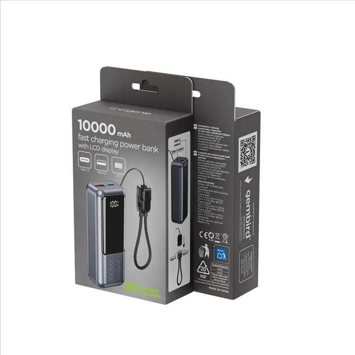 Energenie Compact Power Bank 10000mAh 20W με USB-A & USB-C (PD/QC) Γκρι
