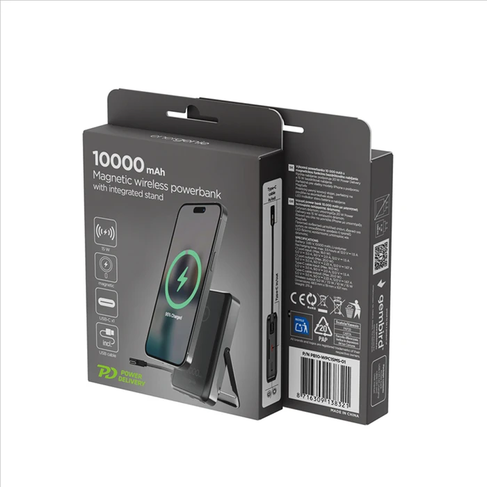 Energenie Μαγνητική Power Bank MagSafe 10.000mAh 15W με Stand Μαύρο