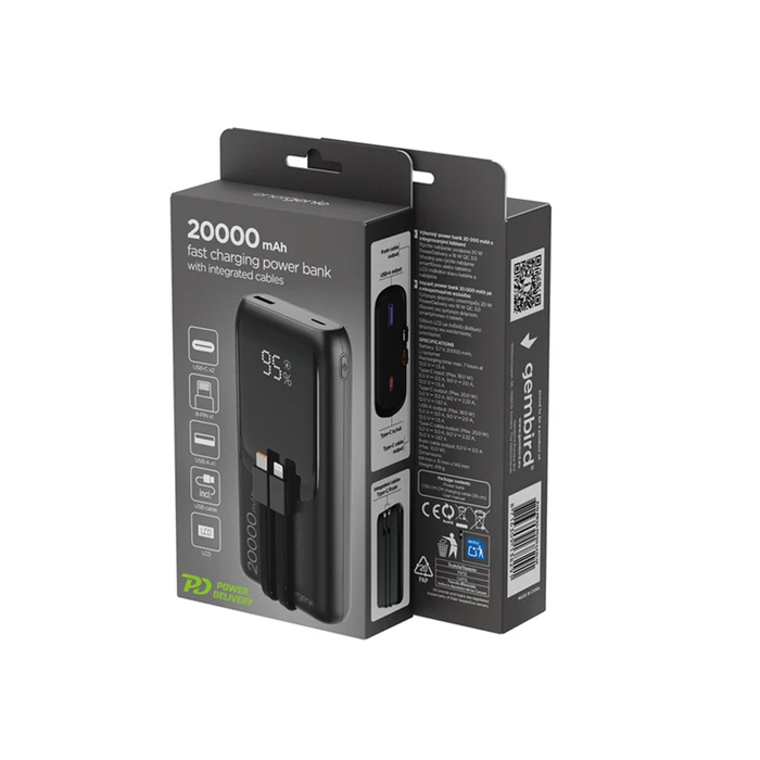 Energenie Fast Power Bank 20000mAh 20W με Θύρα USB-A και Θύρα USB-C Power Delivery / Quick Charge Μαύρο