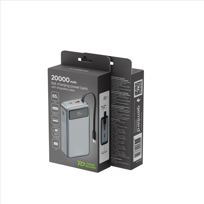 Energenie Fast Power Bank 20000mAh 65W με USB-A και USB-C Power Delivery / Quick Charge Μαύρο