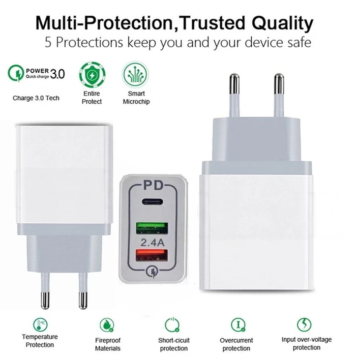 Φορτιστής Πρίζας Lamtech Quick Charger 15W HIGH SPEED, QC3.0 and Type-C