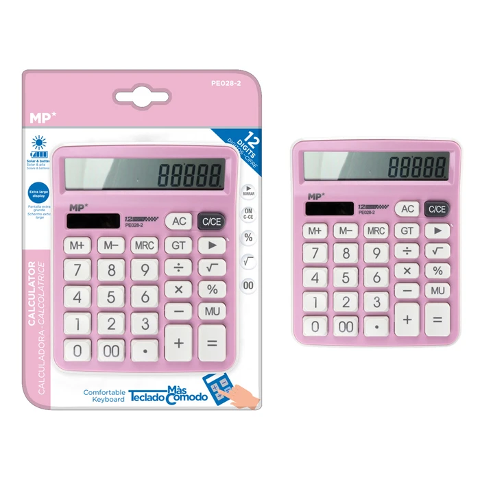 MP Calculator 12 Digit Solar and Batteries Pink