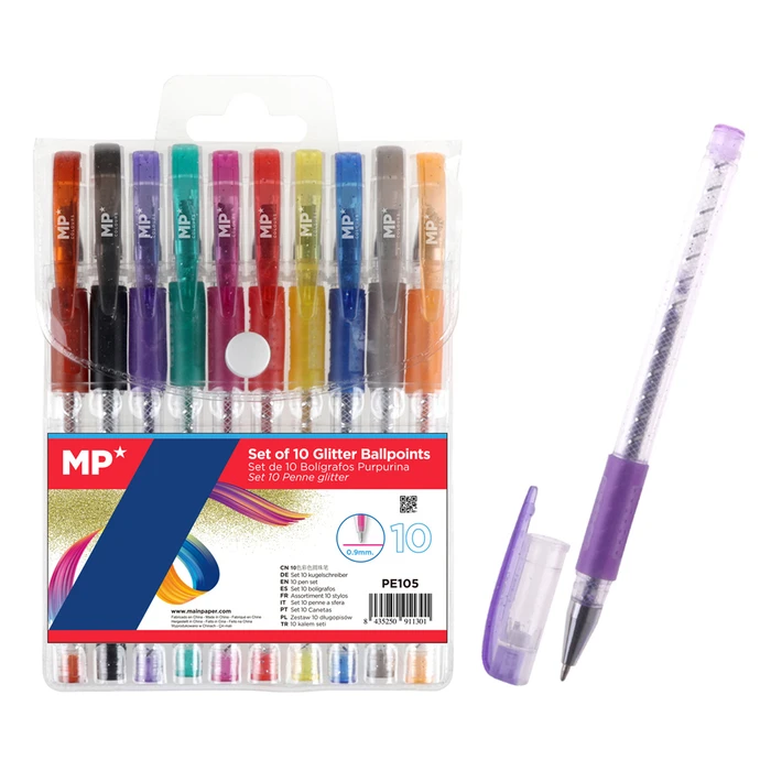 MP Σετ Στυλό Διαρκείας Ballpoint PE105 με Glitter 0 9mm Διάφορα Χρώματα 10τμχ