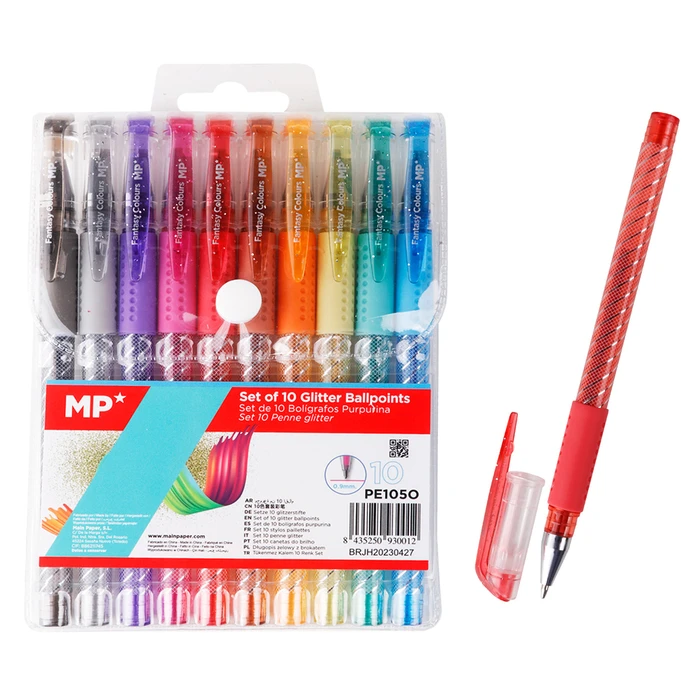 MP ballpoint pen set with glitter 0.9 mm, 10 pcs (PE105O)