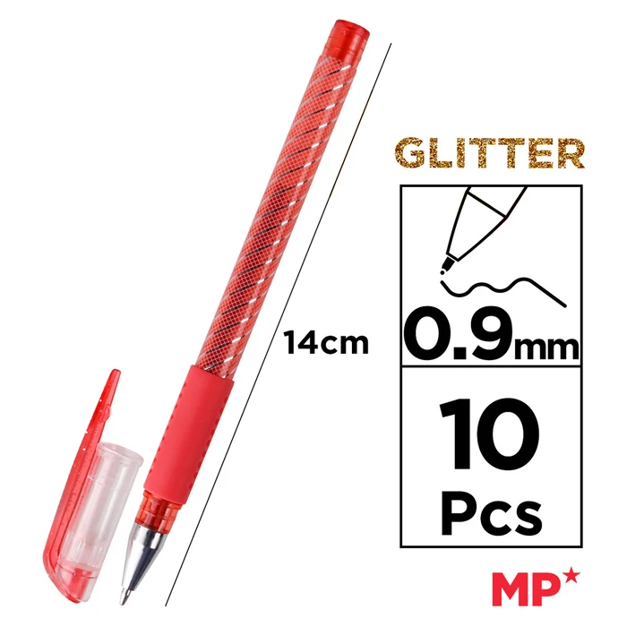 MP ballpoint pen set with glitter 0.9 mm, 10 pcs (PE105O)