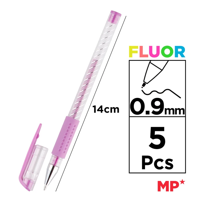 Σετ Στυλό MP fluorescent ballpoint PE124-5, 0.9mm, πολύχρωμα, 5τμχ