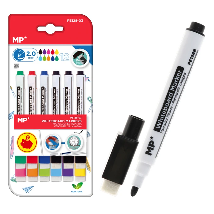 Χρωματιστοί Μαρκαδόροι Mp Ασπροπίνακα Pe128-03 Πάχος Μύτης 2mm 12τμχ