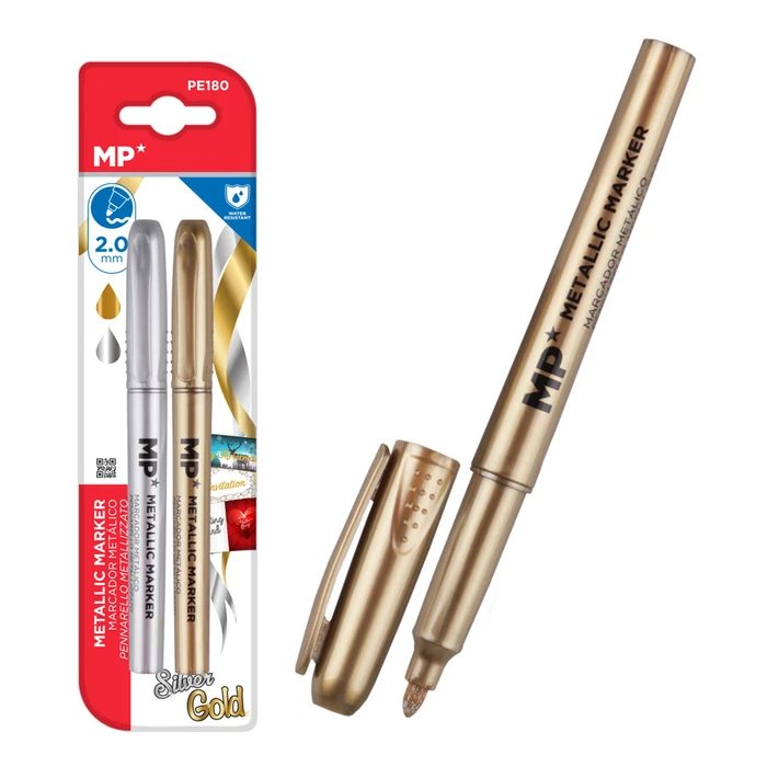 Σετ Μαρκαδόρων Mp Με Μεταλλικά Χρώματα Pe180 2mm Χρυσό & Ασημί