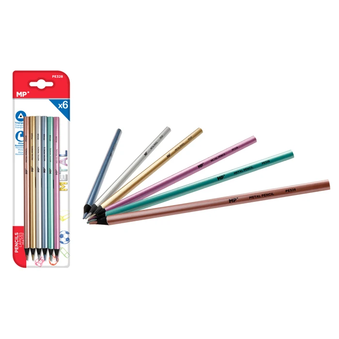 Χρωματιστές Ξυλομπογιές Mp Pe328 Τρίγωνες Μεταλλικό Χρώμα 6τμχ