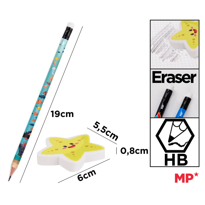 Σετ Ξύλινα Μολύβια MP & Γόμα World Oceans Day Ppe356-05, Εξάγωνα, Hb, 5Τμχ