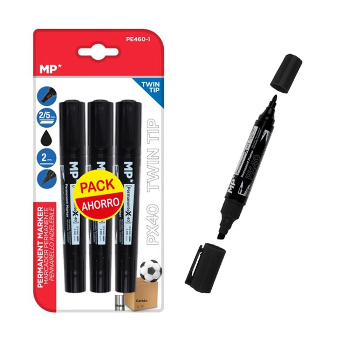 Ανεξίτηλος Μαρκαδόρος Mp Pe460-1 Με 2x Μύτες 2/5mm & 2mm Μαύρος 3τμχ