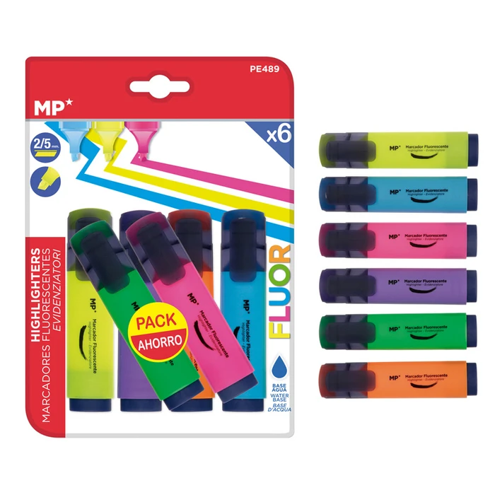 Μαρκαδόρος Υπογράμμισης Mp Pe489 Πάχος Μύτης 2-5mm 6 Χρώματα