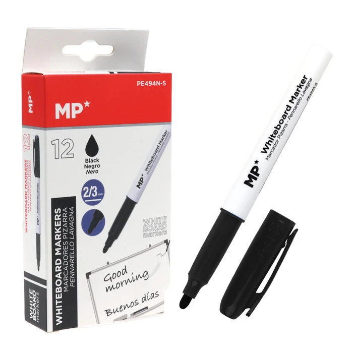 Μαρκαδόρος Ασπροπίνακα Mp Pe494n-S Πάχος Μύτης 2-3mm Μαύρος 12τμχ