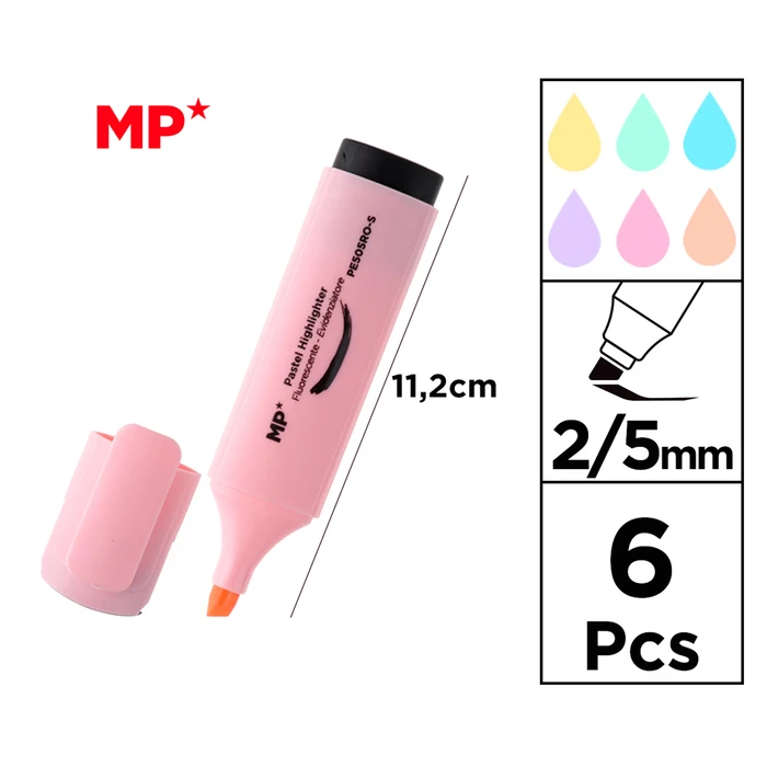 Μαρκαδόροι Υπογράμμισης MP Pe505, Πάχος Μύτης 2-5Mm, Διάφορα Χρώματα, 6Τμχ