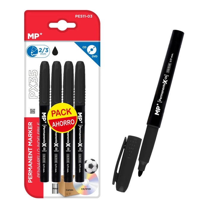 Μαρκαδόρος MP Ανεξίτηλος Pe511-03, 2/3Mm, Μαύρος, 4Τμχ