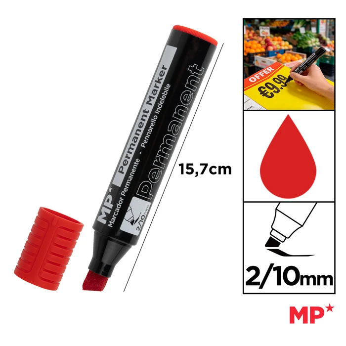 MP Permanent Marker PE549-03, Red, 2-10 mm Tip