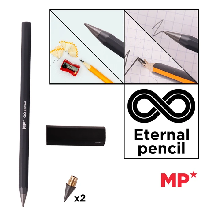 MP eternal μεταλλικό μολύβι με γόμα και 2x ανταλλακτικές μύτες, μαύρο (PE560-BK)