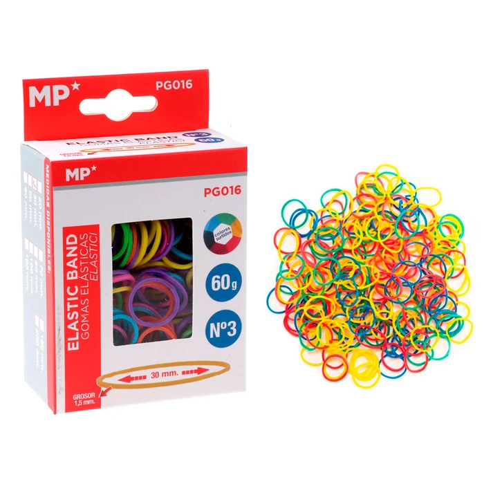 MP λαστιχάκια συσκευασίας PG016 No3 1.5x30mm 60g, χρωματιστά