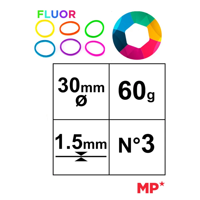 MP λαστιχάκια συσκευασίας PG016 No3 1.5x30mm 60g, χρωματιστά