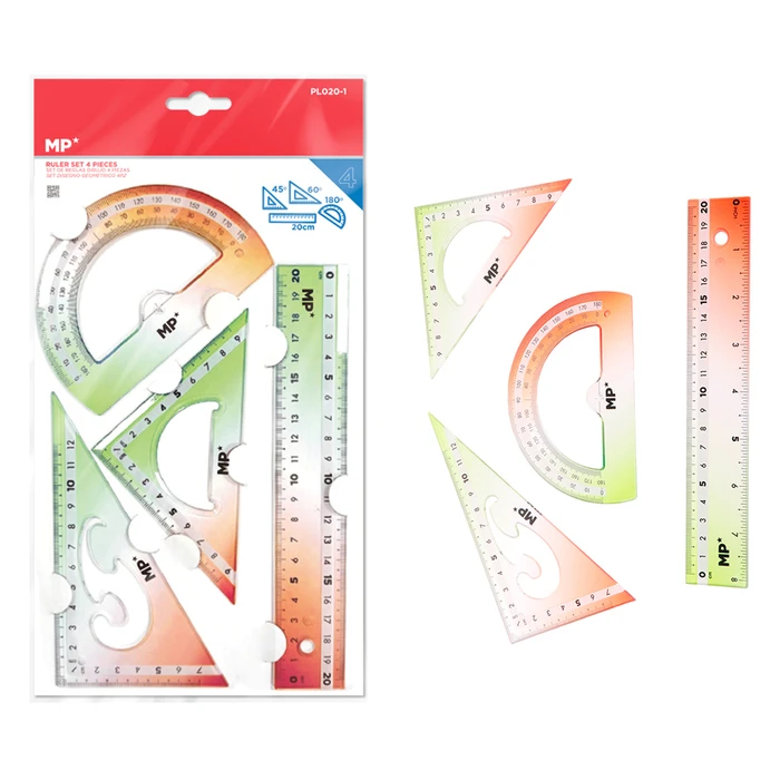 MP Σετ Πλαστικοί Χάρακες Διαφανείς Πολύχρωμοι 4τμχ PL020-1