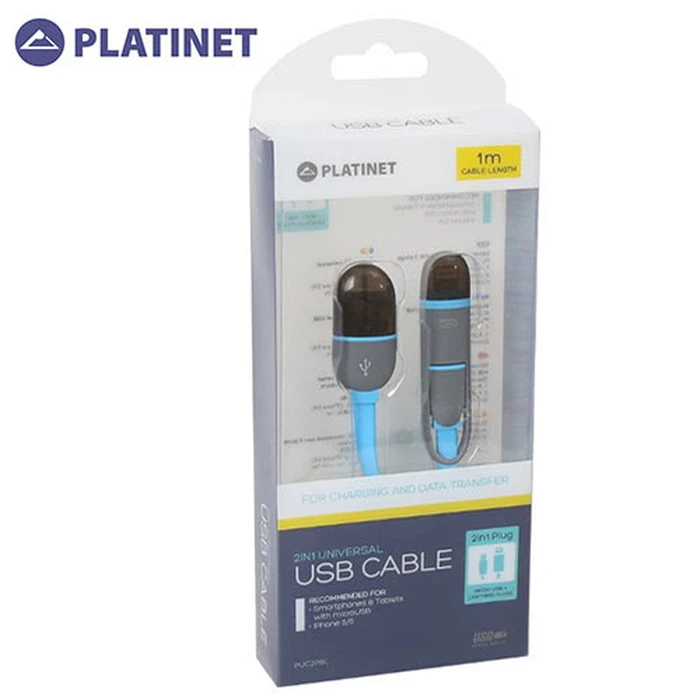 Καλώδιo USB Platinet Universal 2 IN 1 Micro & Lightning PLUGS BLUE