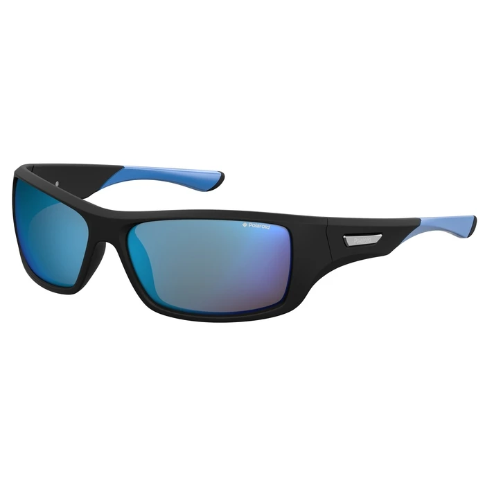 Polaroid Men's Rectangular Sunglasses PLD7013/S EL9/5X – Matte Black Polycarbonate Frame with Blue Temples, Polarized Blue Lenses (63/16/140 mm)