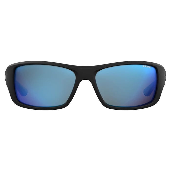 Polaroid Men's Rectangular Sunglasses PLD7013/S EL9/5X – Matte Black Polycarbonate Frame with Blue Temples, Polarized Blue Lenses (63/16/140 mm)