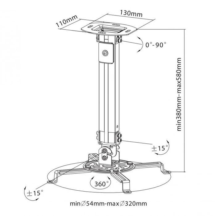 Βάση Projector Sbox CEILING MOUNT Μέγιστο Φορτίο 13.5kg Ασημί