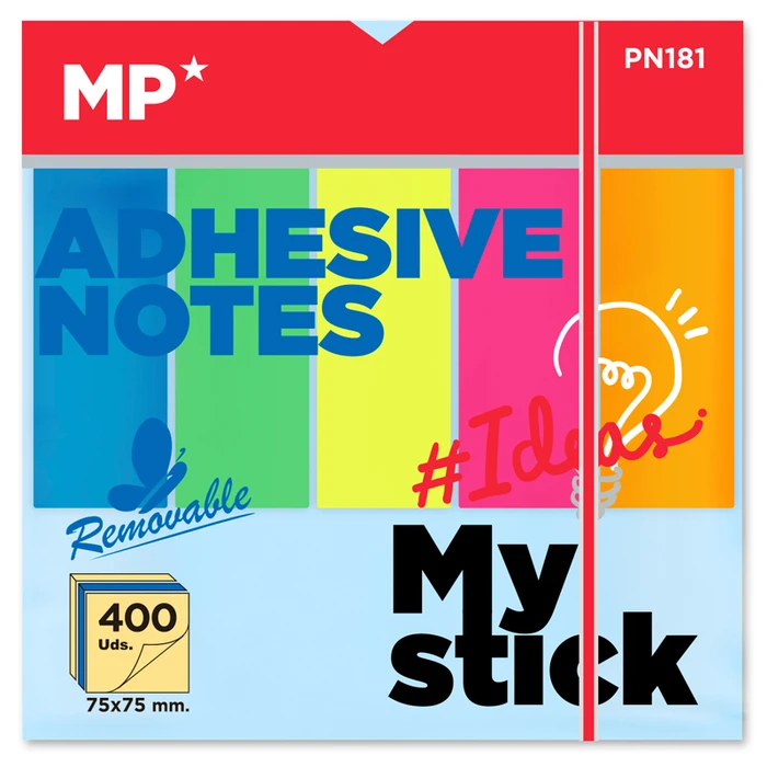 Αυτοκόλλητα Χαρτάκια Mp Σημειώσεων Pn181 75x75mm 400+100τμχ Χρωματιστά