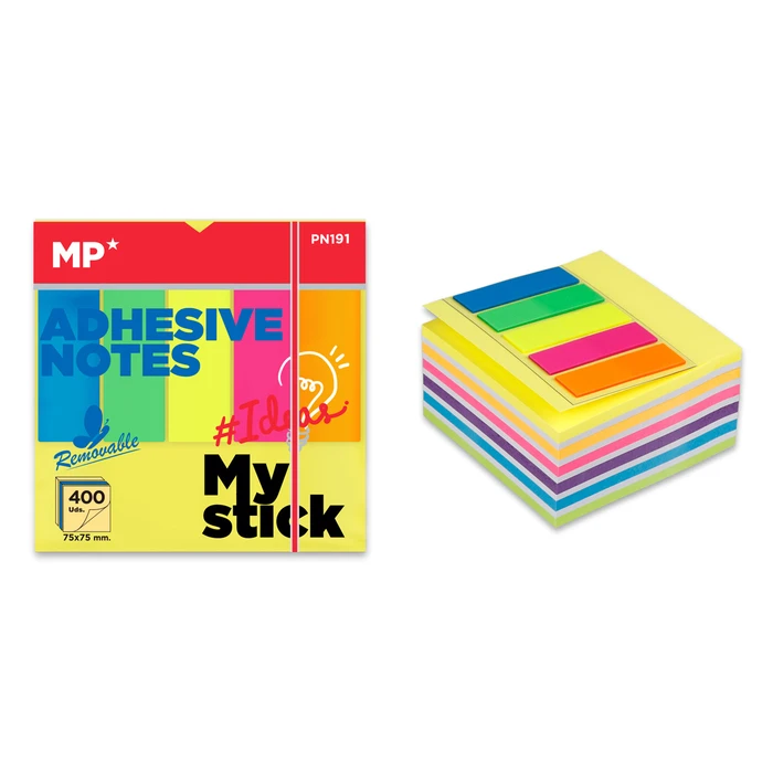 Αυτοκόλλητα Χαρτάκια Σημειώσεων MP PN191, 75x75mm, χρωματιστά, 400+100τμχ