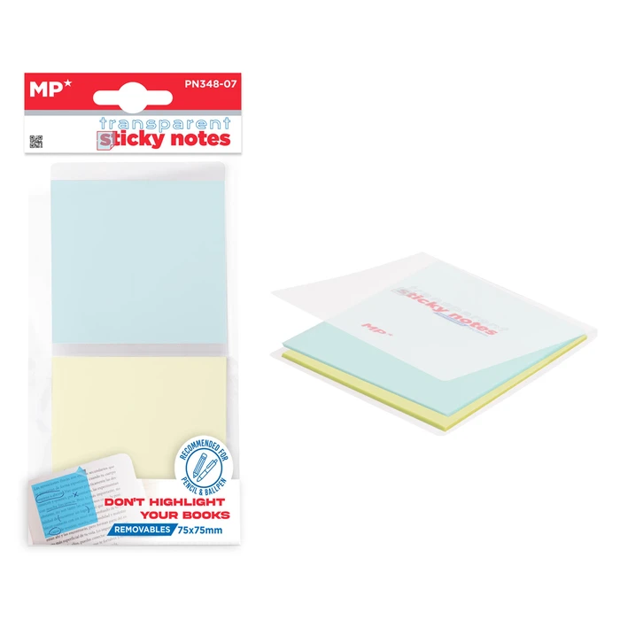 Αυτοκόλλητα Χαρτάκια Σημειώσεων MP Pn348-07, Διάφανα, 75X75Mm, 60Τμχ