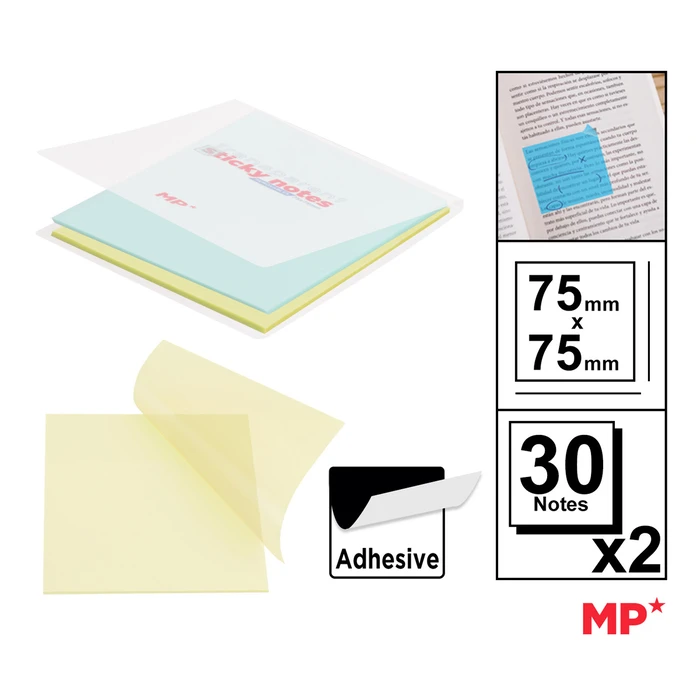 Αυτοκόλλητα Χαρτάκια Σημειώσεων MP Pn348-07, Διάφανα, 75X75Mm, 60Τμχ