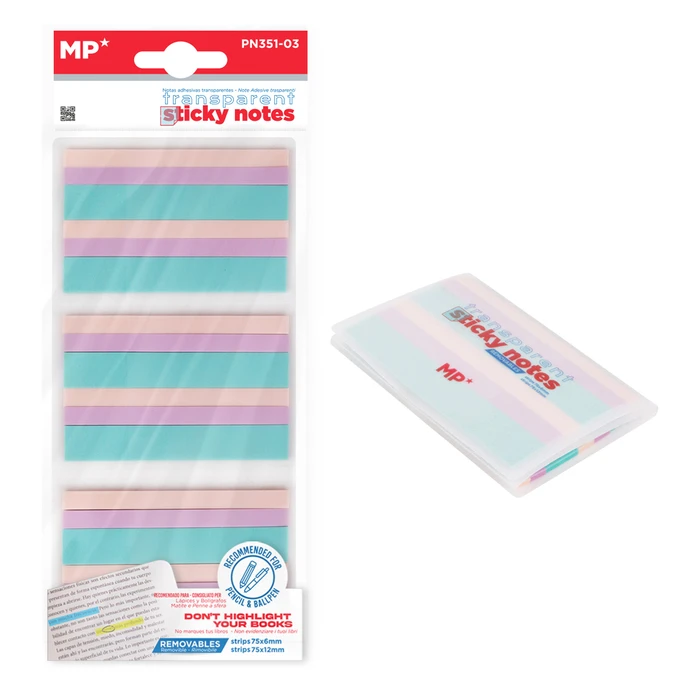 Αυτοκόλλητα Χαρτάκια Σημειώσεων MP PN351-03, διάφανα, 75x12/6mm, 450τμχ