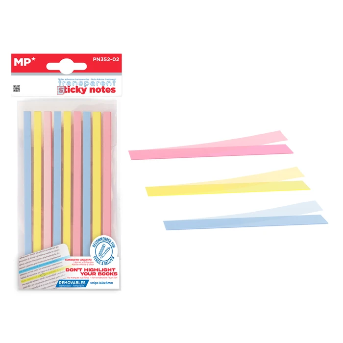 Αυτοκόλλητα Χαρτάκια Σημειώσεων MP PN352-02, διάφανα, 140x6mm, 225τμχ