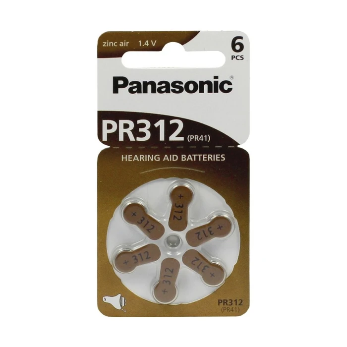 Hearing Aid Batteries Panasonic PR312 Zinc Air 1 4V 6 Pack
