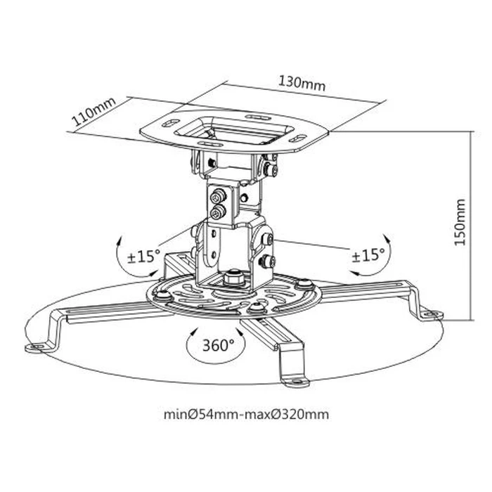 Βάση Projector Brateck Prb-18F, Οροφής, 360° Περιστροφή, Έως 13.5Kg