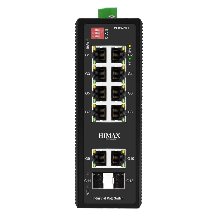 Network Switch Himax industrial PoE PS1802FG-I, 8x GE PoE/2x GE/2x GF SFP έως 1000Mbps