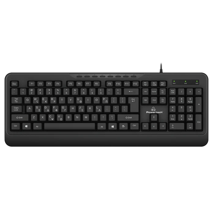 Πληκτρολόγιο Ενσύρματο Powertech PT-1066, multimedia, EN/GR, μαύρο