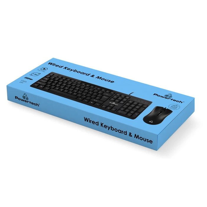 Σετ Πληκτρολόγιο Και Ποντίκι Ενσύρματο Powertech PT-1068, 1000dpi, μαύρο