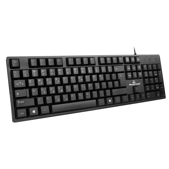 Πληκτρολόγιο Ενσύρματο Powertech PT-1074, 1.35m, EN/GR, μαύρο