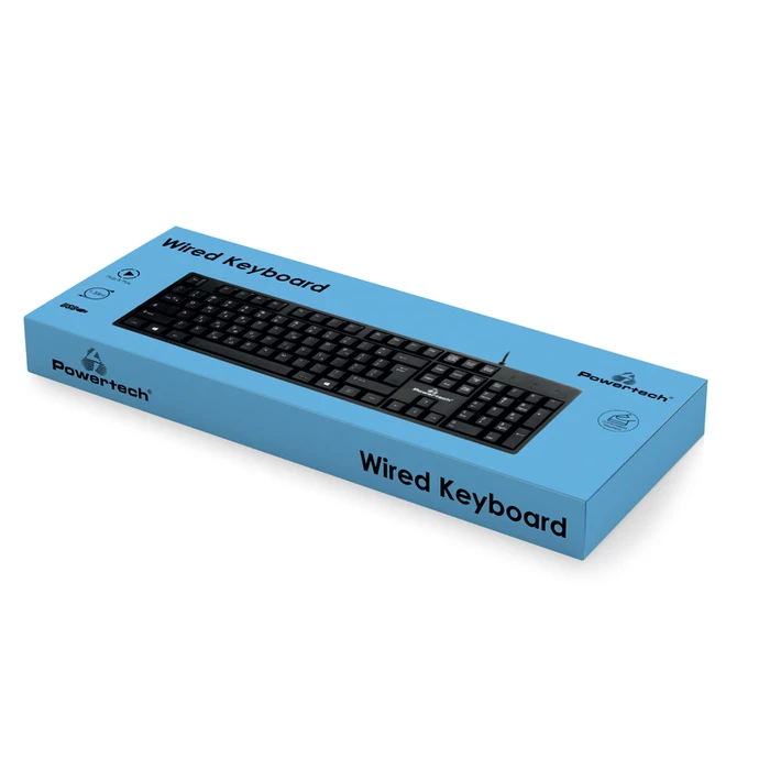 Πληκτρολόγιο Ενσύρματο Powertech PT-1074, 1.35m, EN/GR, μαύρο