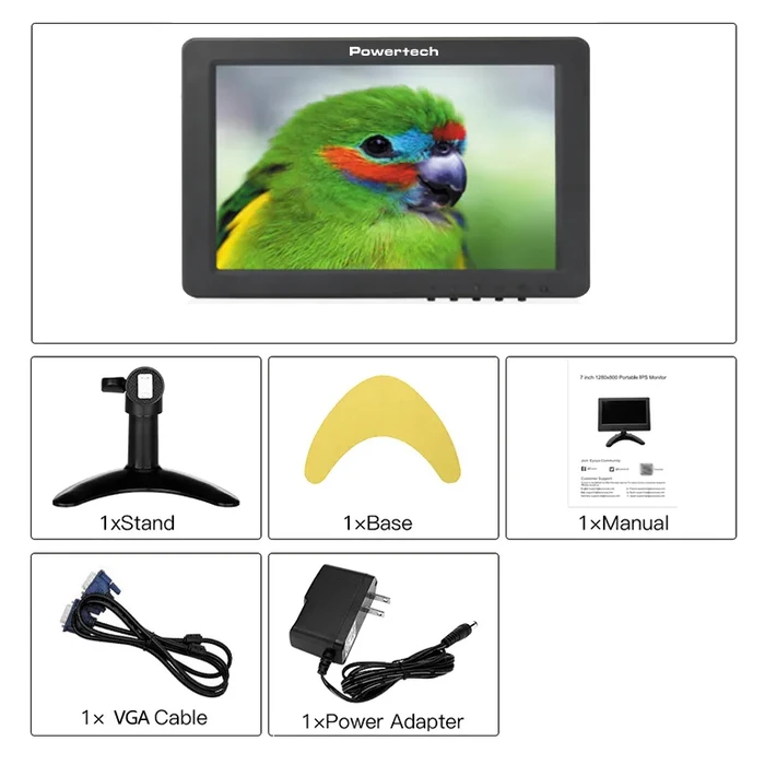 Οθόνη CCTV Powertech LED PT-1108 8" 1024x768, IPS, HDMI/VGA/AV/BNC/USB, μαύρη