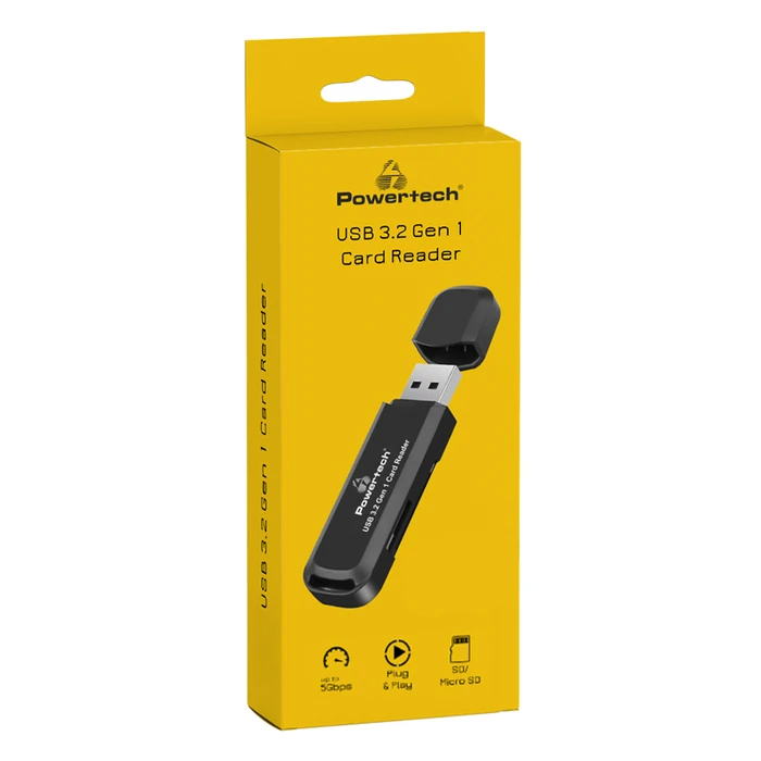 Card Reader Powertech PT-1112 για SD & micro SD, USB 3.2, 5Gbps, μαύρο