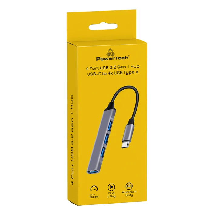 USB Hub Powertech Type-C PT-1113, 4x USB 3.2 Gen 1 θύρες, 5Gbps, γκρι
